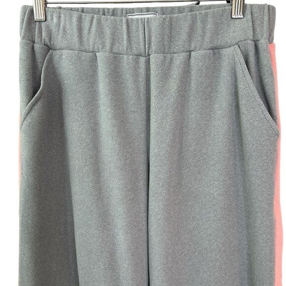 Dudley Stephens Wide Leg Pull On Fleece Pant w/ Pockets Grey Pink Stripe Size L - Picture 2 of 13